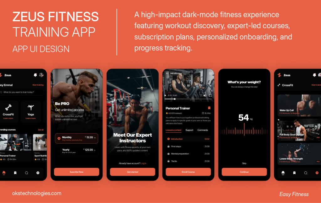 Zeus fitness training app for iOS and Android