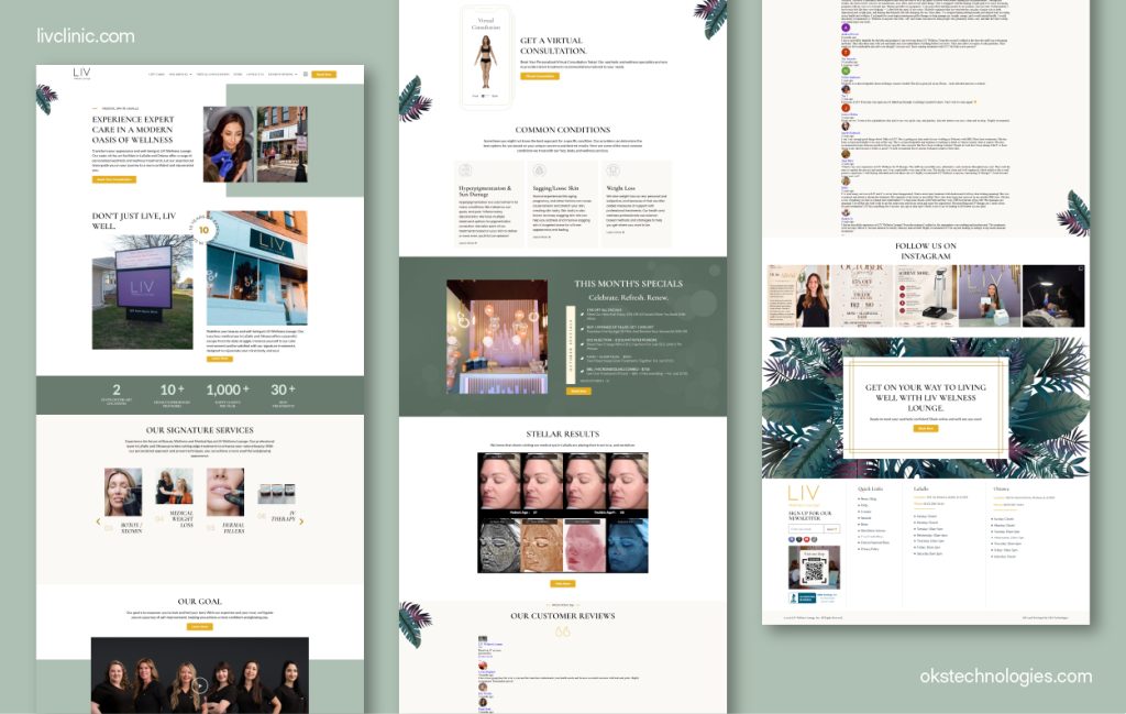 Med spa and wellness website for LIV Clinic